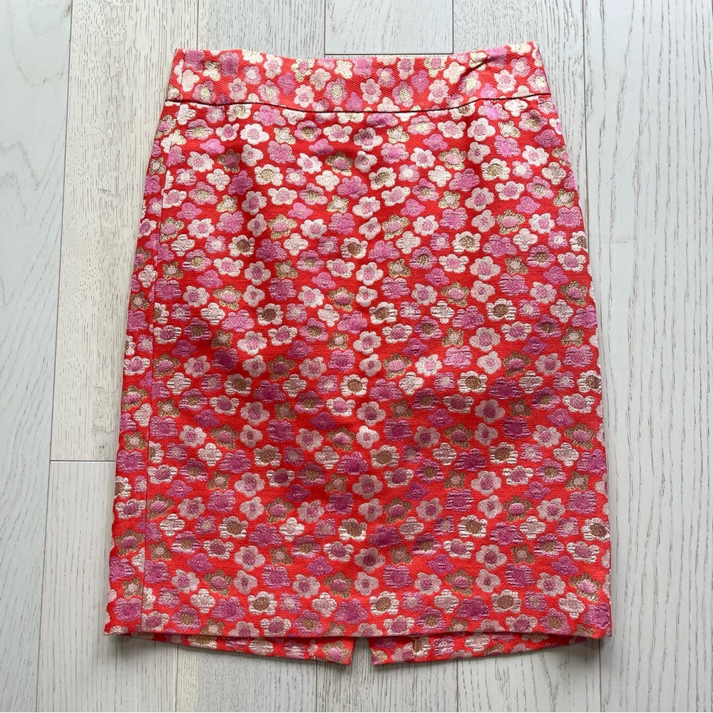 JCrew Poppy Jacquard Brocade Wool Silk Metallic Lurex Blend Floral Pencil Skirt